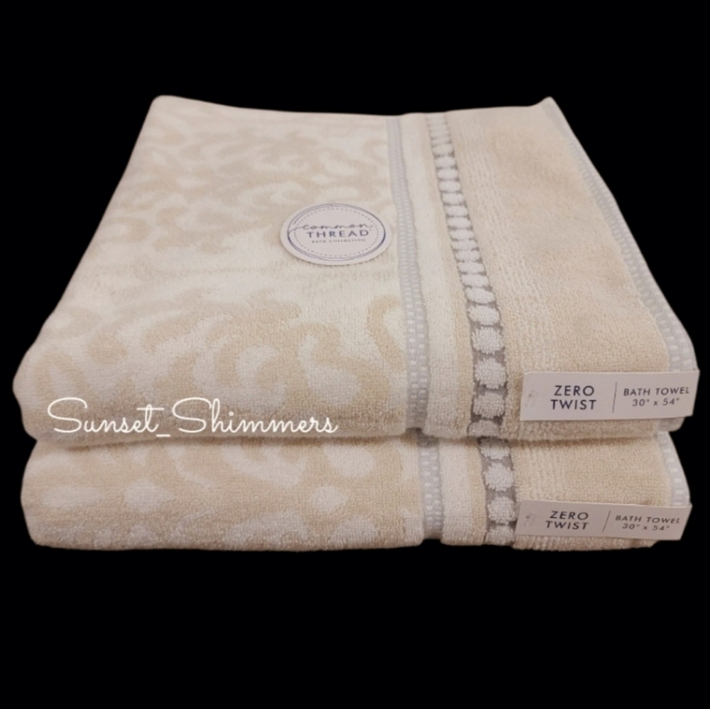 Common Thread 6pc Damask Bath Hand Tip Towel Set Tan Gray Zero Twist Cotton New - Picture 5 of 9